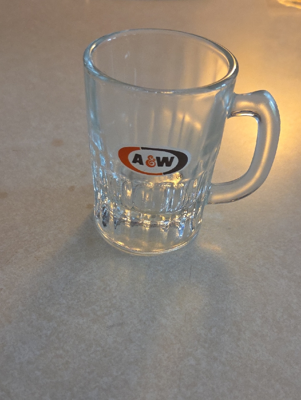 A&W Clear Glass Mug with Orange & Black Logo